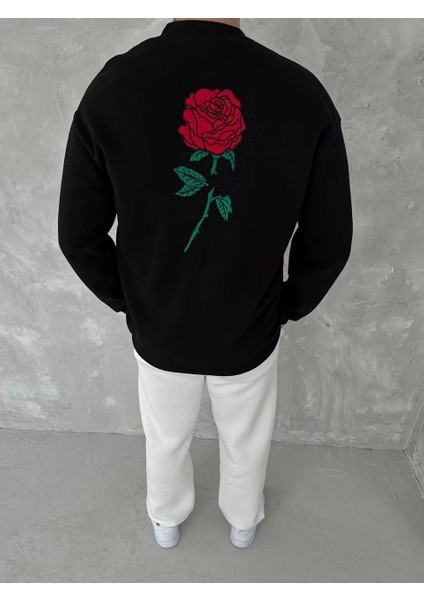 Unisex Bisiklet Yaka Ön ve Arka Baskılı Sweatshirt - Siyah -Vlmr fiyatları