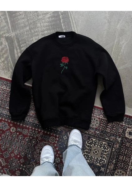 Unisex Bisiklet Yaka Ön ve Arka Baskılı Sweatshirt - Siyah -Vlmr fırsatları