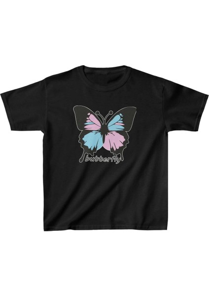 Çocuk Unisex Baskılı T-Shirt - Siyah -Vlmr