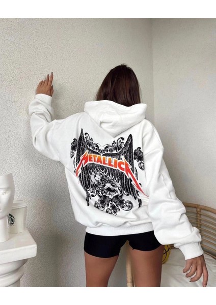 Kadın Baskılı Kapüşonlu Sweat - Beyaz -Vlmr