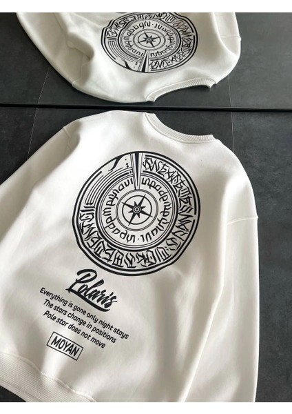 Kışlık Bisiklet Yaka Ön ve Arka Baskılı Sweatshirt - Beyaz -Vlmr fırsatları