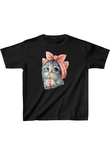 Çocuk Unisex Baskılı T-Shirt - Siyah -Vlmr