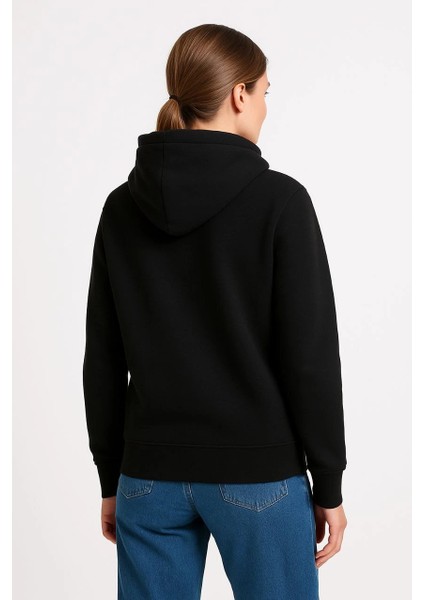 Kadın Üç Iplik Kapüşonlu Kanguru Cepli Sweatshirt Hoodie - Siyah -Vlmr fiyatları