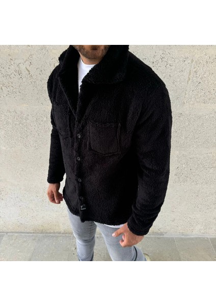 Erkek Pelüş Polar Hırka Gömlek - Siyah -Vlmr fiyatları