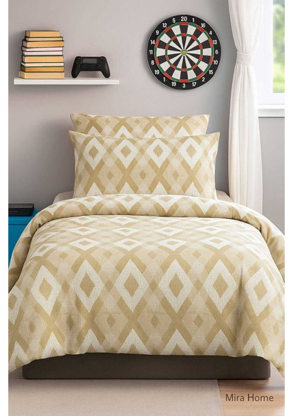 Zigzag Desenli Sarı Pamuklu Tek Kişilik Nevresim Takımı