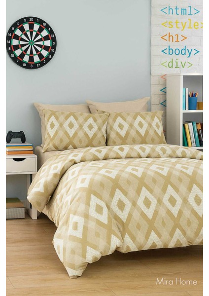Zigzag Desenli Sarı Pamuklu Tek Kişilik Nevresim Takımı fiyatları