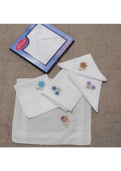 Işlemeli Bayan Mendili 12 Adet 28X28 cm 100 Pamuk