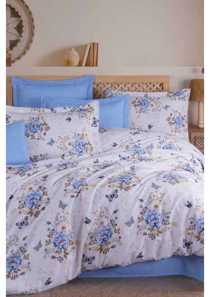 Çift Kişilik Nevresim Takımı Pamuklu Mavi Kelebek modelleri