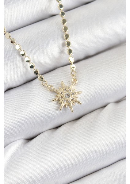 Pirinç Zirkon Taşlı Kutup Yıldızı Model Ezme Zincir Gold Renk Kadın Kolye fiyatları