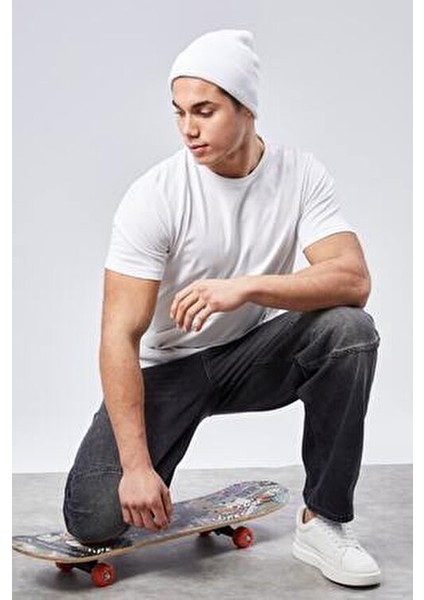 Erkek Yüksek Bel Baggy Skater Jean Pantolon %100 Pamuk Rahat Kalıp Model modelleri