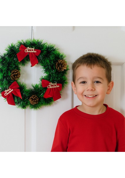 25CM Yılbaşı Kapı Çelengi – Kırmızı Kurdele ve Kozalak Süslemeli Noel Dekoru, Ev ve Ofis Duvar Süslemesi, Festive Christmas Wreath fiyatları