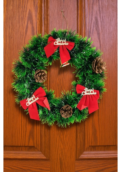 25CM Yılbaşı Kapı Çelengi – Kırmızı Kurdele ve Kozalak Süslemeli Noel Dekoru, Ev ve Ofis Duvar Süslemesi, Festive Christmas Wreath modelleri