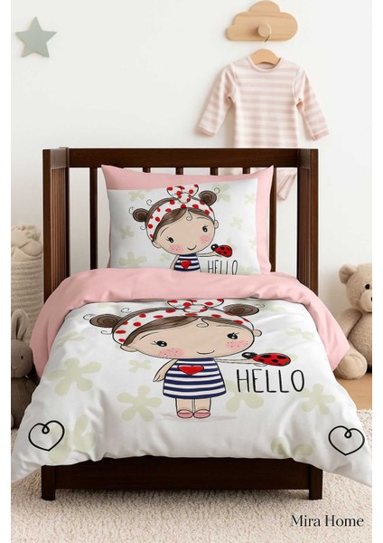 Dijital Baskılı 3D Pamuklu Yenidoğan Bebek Nevresim Takımı Hello Girl