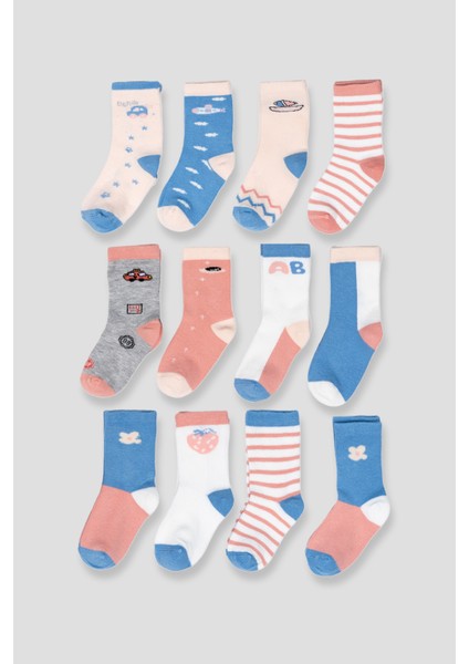 12 Çift Pamuklu Kız Çocuk ve Bebek Soket Çorap