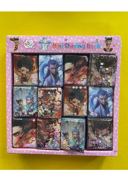 ne zha nezha 3 adet mini sulu - pullu sticker defteri 300 stickerlı not defteri