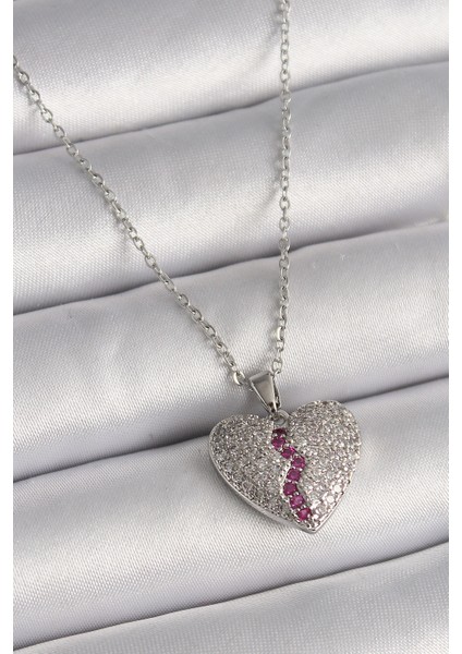 316L Çelik Gümüş Renk Zincir Zirkon Taşlı Kalp Model Kadın Kolye fiyatları