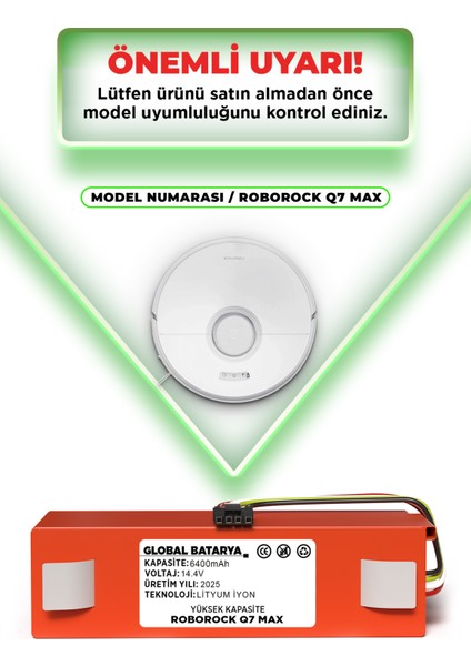 Roborock Q7 Max Uyumlu Akıllı Robot Süpürge Bataryası 14.4V 6400mAh Li-Ion Pil (Yüksek Kapasite) indirimleri