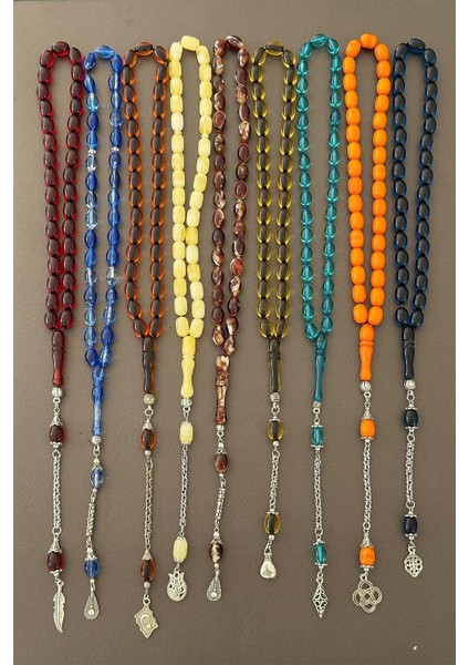 9 Adet Bir Birinden Güzel Canlı Renk Toz Kehribar Tesbih indirimleri