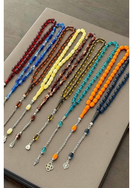 9 Adet Bir Birinden Güzel Canlı Renk Toz Kehribar Tesbih