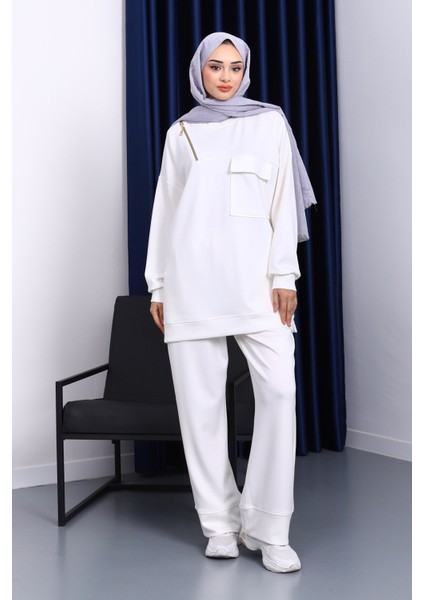 Ekru Tek Cepli Tunik Pantolonlu Modal Takım fiyatları