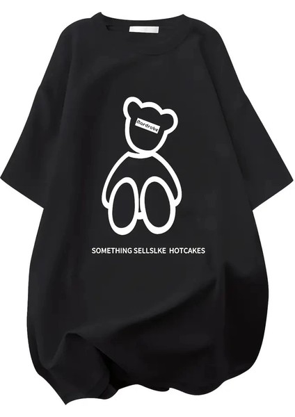 20/1 Penye Compack Ön Arka Baskılı Oversize Bisiklet Yaka T-Shirt - Siyah -Vlmr fiyatları