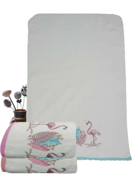 3 Lü Renkli Kuğu Nakışlı Su Taşı Kenar Işlemeli Havlu Seti 50X90 cm fiyatları