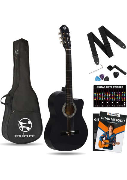 Luca CW-200BK Siyah Kesik Kasa Klasik Gitar Seti 4/4 Sap Ayarlı (Cutaway)
