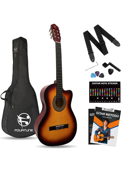 Luca CW-200SB Sunburst Kesik Kasa Klasik Gitar Seti 4/4 Sap Ayarlı (Cutaway)