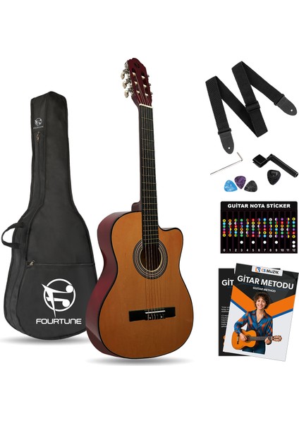 Luca CW-200OR Turuncu Kesik Kasa Klasik Gitar Seti 4/4 Sap Ayarlı (Cutaway)