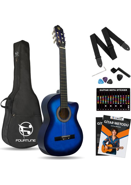 Luca CW-200BL Mavi Kesik Kasa Klasik Gitar Seti 4/4 Sap Ayarlı (Cutaway)