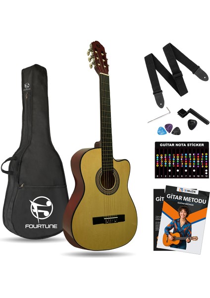 Luca CW-200YL Sarı Kesik Kasa Klasik Gitar Seti 4/4 Sap Ayarlı (Cutaway)