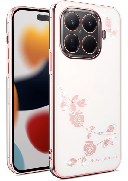 Xiaomi 15T Pro Kılıfı Için Kadem Çiçek Taşlı Dekor Tpu Telefon Kılıfı - Gül Altını (Yurt Dışından)