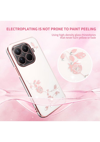 Xiaomi 15T Pro Kılıfı Için Kadem Çiçek Taşlı Dekor Tpu Telefon Kılıfı - Gül Altını (Yurt Dışından) modelleri