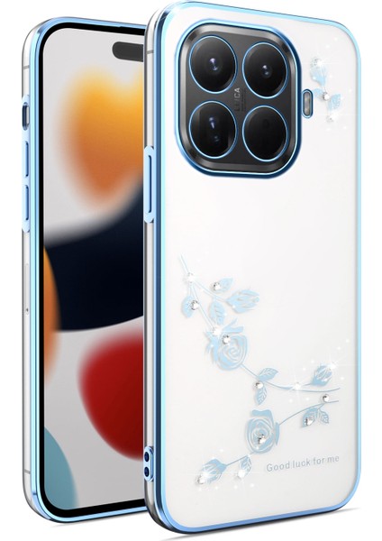 Xiaomi 15T Pro Kılıfı Çiçek Taşlı Dekor Tpu Telefon Kılıfı - Mavi (Yurt Dışından)