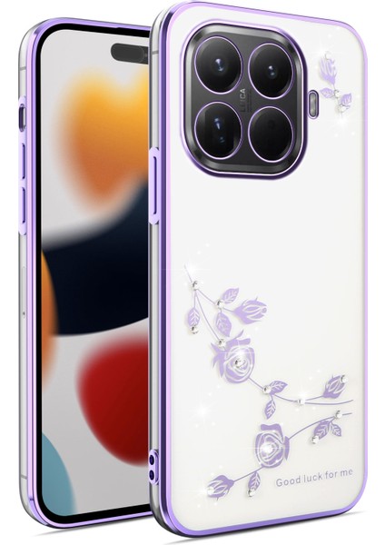 Xiaomi 15T Pro Kılıfı Çiçek Taşlı Dekor Tpu Telefon Kılıfı - Mor (Yurt Dışından)