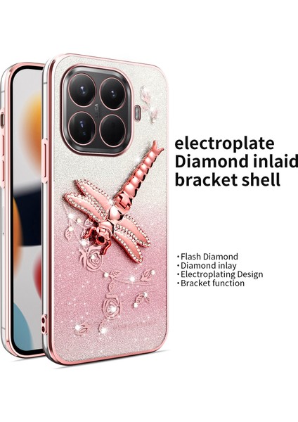 Xiaomi 15T Pro Kılıfı Dragonfly Kickstand Tpu Çiçekli Simli Telefon Kılıfı - Pembe (Yurt Dışından) fırsatları