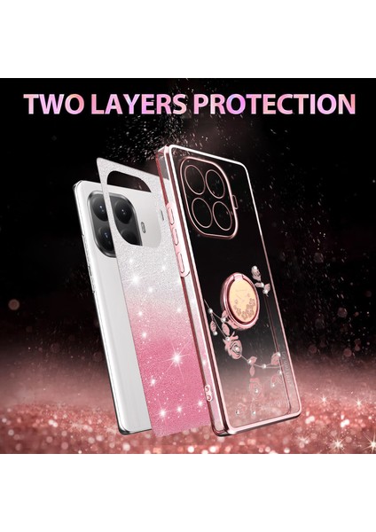 Xiaomi 15T Pro Kılıf Halka Ayaklı Tpu Çiçekli Telefon Kılıfı Degrade Simli - Gül Altını (Yurt Dışından) modelleri