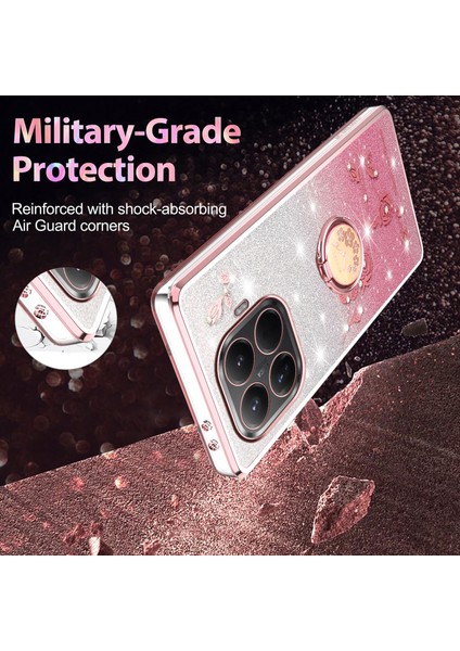 Xiaomi 15T Pro Kılıf Halka Ayaklı Tpu Çiçekli Telefon Kılıfı Degrade Simli - Gül Altını (Yurt Dışından) fırsatları