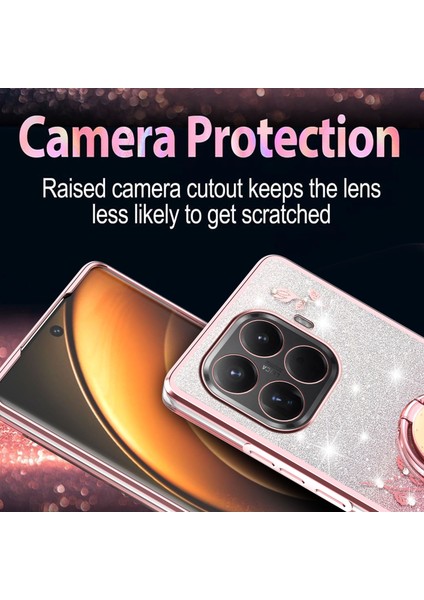 Xiaomi 15T Pro Kılıf Halka Ayaklı Tpu Çiçekli Telefon Kılıfı Degrade Simli - Gül Altını (Yurt Dışından) indirimleri