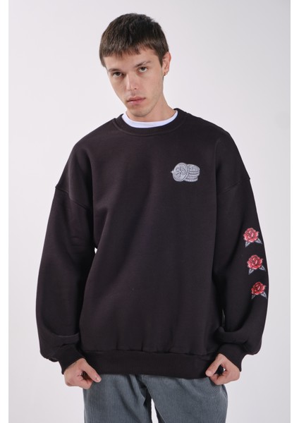 "jackpot" Oversize Fit Cepli Crewneck Sweatshirt Siyah