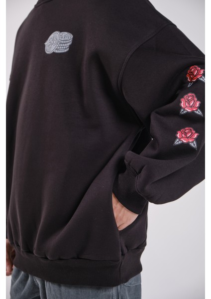 "jackpot" Oversize Fit Cepli Crewneck Sweatshirt Siyah modelleri