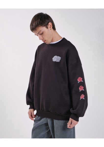 "jackpot" Oversize Fit Cepli Crewneck Sweatshirt Siyah fırsatları