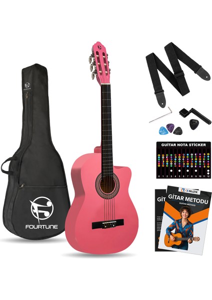 Luca CW-200PK Pembe Kesik Kasa Klasik Gitar Seti 4/4 Sap Ayarlı (Cutaway)