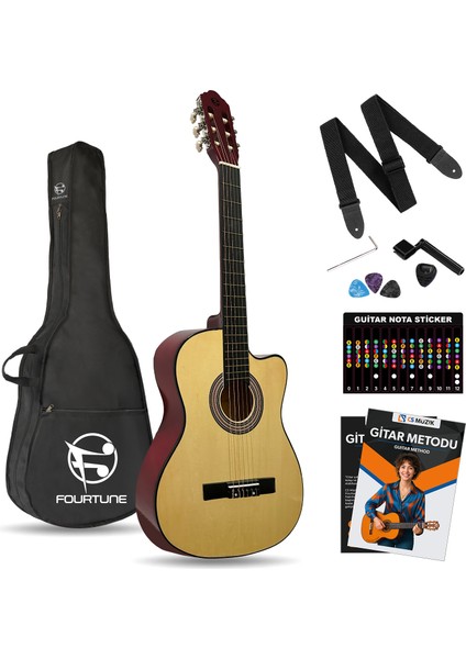 Luca CW-200NT Naturel Kesik Kasa Klasik Gitar Seti 4/4 Sap Ayarlı (Cutaway)