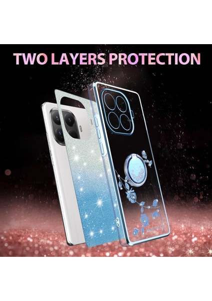 Xiaomi 15T Pro Kılıf Halka Ayaklı Tpu Çiçekli Telefon Kılıfı Degrade Simli - Mavi (Yurt Dışından) modelleri