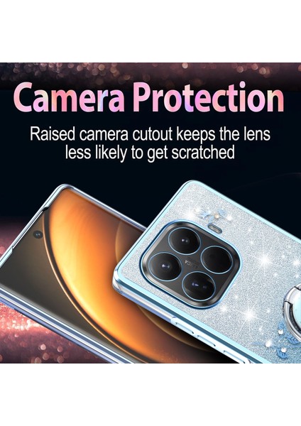 Xiaomi 15T Pro Kılıf Halka Ayaklı Tpu Çiçekli Telefon Kılıfı Degrade Simli - Mavi (Yurt Dışından) indirimleri