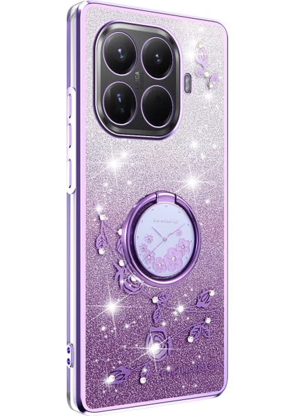 Xiaomi 15T Pro Kılıf Halka Ayaklı Tpu Çiçekli Telefon Kılıfı Degrade Simli - Mor (Yurt Dışından) fiyatları