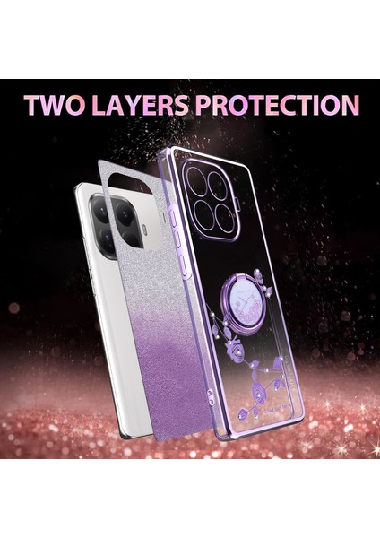 Xiaomi 15T Pro Kılıf Halka Ayaklı Tpu Çiçekli Telefon Kılıfı Degrade Simli - Mor (Yurt Dışından) modelleri