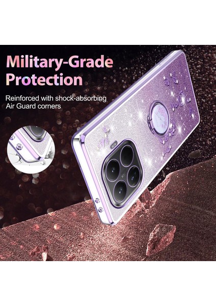 Xiaomi 15T Pro Kılıf Halka Ayaklı Tpu Çiçekli Telefon Kılıfı Degrade Simli - Mor (Yurt Dışından) fırsatları