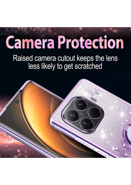 Xiaomi 15T Pro Kılıf Halka Ayaklı Tpu Çiçekli Telefon Kılıfı Degrade Simli - Mor (Yurt Dışından) indirimleri